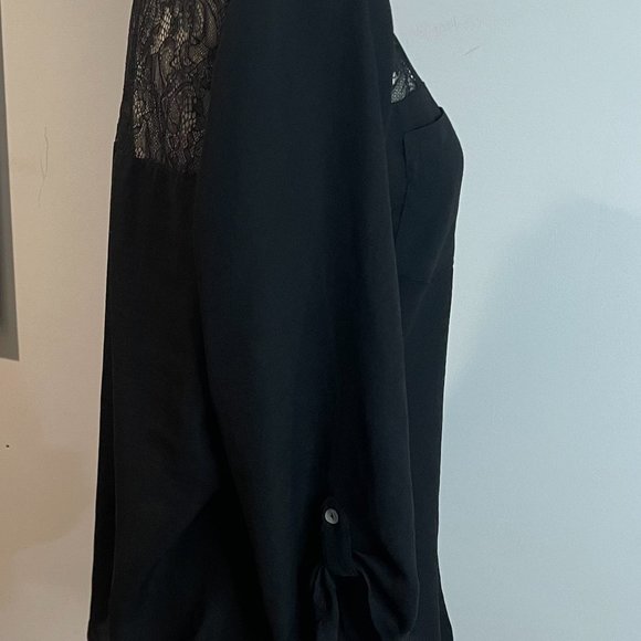 LADIES EXPRESS ELITE STRETCH BLACK AND LACE BLOUSE MEDIUM - Picture 6 of 11